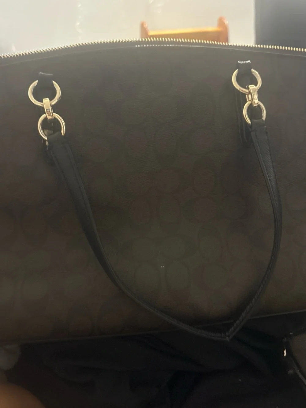 Coach Dark Brown Signature Leather Tote with Gold Hardware